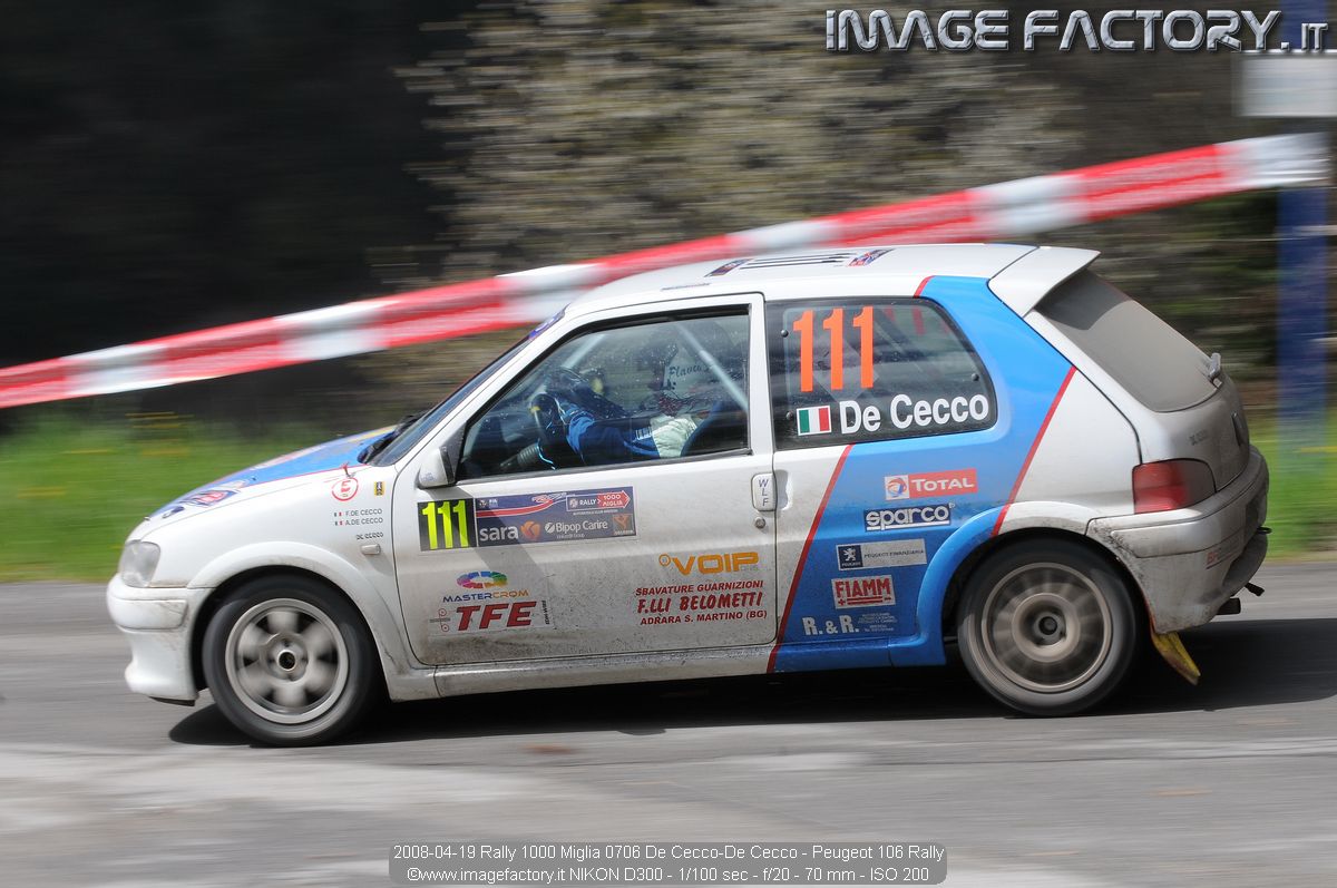 2008-04-19 Rally 1000 Miglia 0706 De Cecco-De Cecco - Peugeot 106 Rally